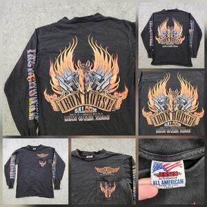 VTG Iron Horse Saloon T Shirt Mens Large Black Long Sleeve Bike Week 2006 Flames